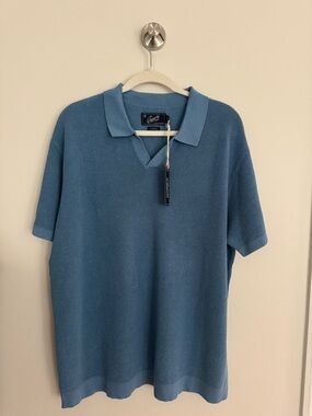 NWT Grayers Johnny Collar Sweater Polo Blue Linen Blend XL